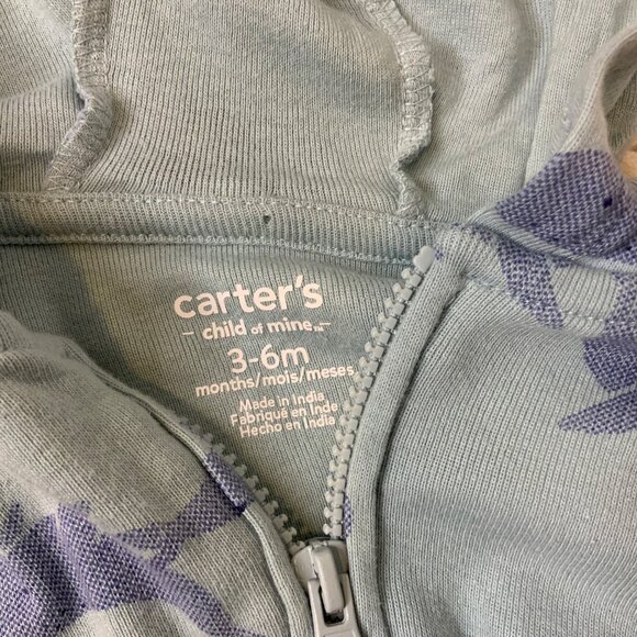 Carters Hooded sweet shirt long sleeve light blue with dark blue whales 3-6 mont - Picture 4 of 5